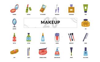 makeup cosmetic for beauty woman or female handdrawn doodle icon set vector