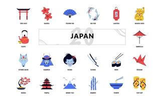 Japón Asia cultura y turismo vacaciones dibujado a mano garabatear icono conjunto vector