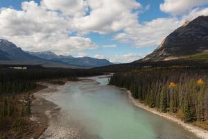 Aerial view of the Athabasca River in Alberta, Canada. photo