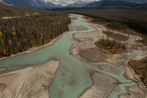 Aerial view of the Athabasca River in Alberta, Canada. photo