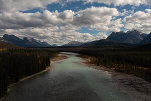 Aerial view of the Athabasca River in Alberta, Canada. photo