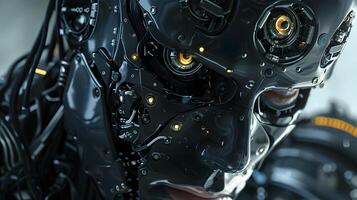 Portrait of an android robot, concept of technical support. Neural network photo