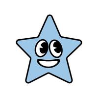 retro azul estrella caracteres en maravilloso estilo. sonriente estrella mascota. vector