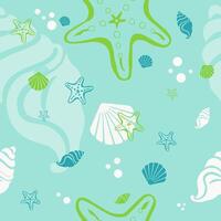 Beach shells and stars seamless pattern. Summer holidays background. vector