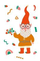 Cute gnome character with beard, cap, with glasses vector