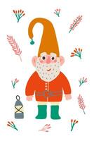 Postcard with a little gnome. Gnome with beard. vector