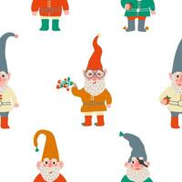 Seamless pattern with garden gnome. Fabric texture vector