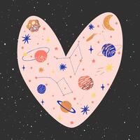 Meta universe heart in trendy space style. vector