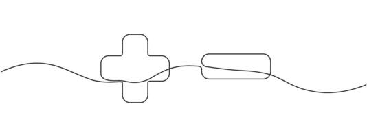 Linear continuous drawing of plus and minus sign . Single editable line drawing of negative and positive icons . Illustration. vector