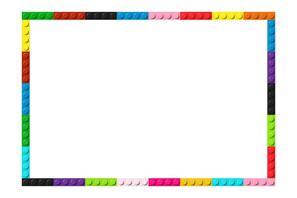 Simple frame composed of color toy blocks. Black, white, red, blue, pink and green brick banner. Abstract background
