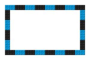Simple frame composed of black and blue toy blocks. Black and white brick banner. Abstract background vector
