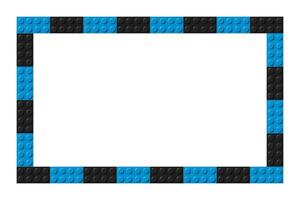 Simple frame composed of black and blue toy blocks. Black and white brick banner. Abstract background vector