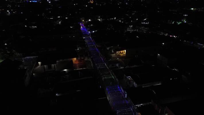 aerial view of Colorful light show in the city at night