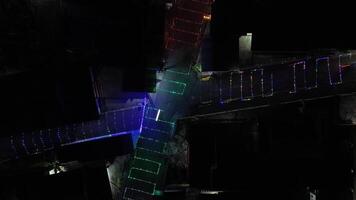 aerial view of Colorful light show in the city at night photo