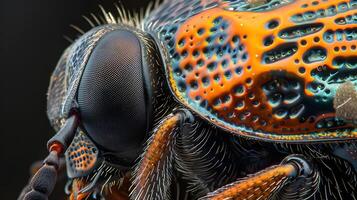 macro fotografía de un insecto con piernas, antenas y ojos. foto