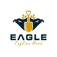 Eagle head shovel illustration logo vector