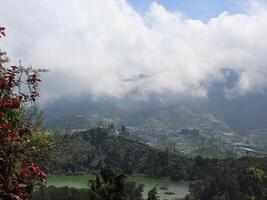 Mountain landscape, lake and mountain range photo