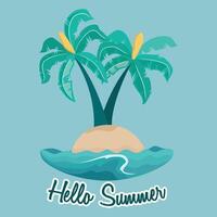 hello summer with coconut tree in small island vector