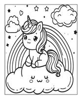 sencillo unicornio colorante página con unicornio y nube vector