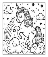 simple unicorn coloring page with unicorn and cloud vector