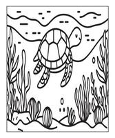 Simple turtle coloring page for kids vector