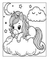 simple unicorn coloring page with unicorn and cloud vector