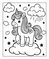 simple unicorn coloring page with unicorn and cloud vector