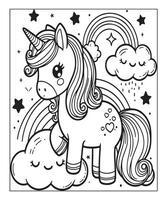 simple unicorn coloring page with unicorn and cloud vector