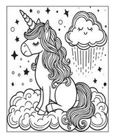 simple unicorn coloring page with unicorn and cloud vector