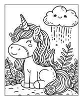simple unicorn coloring page with unicorn and cloud vector