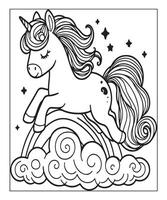 simple unicorn coloring page with unicorn and cloud vector
