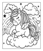 sencillo unicornio colorante página con unicornio y nube vector