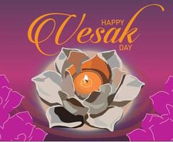 beautiful lotus flowers blooming with lit candles on the river water purple background happy vesak day vector