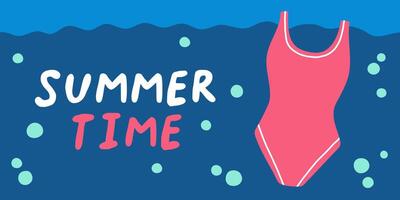 Summer sale template with text Summer time. Banner, poster with summer swimsuit. Advertising, sale banner. Illustration isolated vector