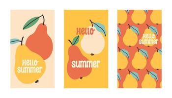 Summer poster pear set in flat style. Art for poster, postcard, wall art, banner background vector