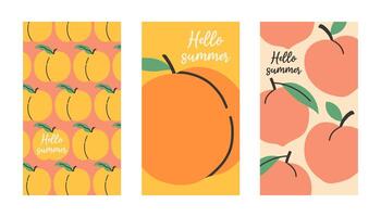 Summer poster peach set in flat style. Art for poster, postcard, wall art, banner background vector