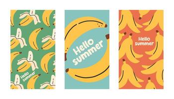 verano póster plátano conjunto en plano estilo. Arte para póster, tarjeta postal, pared arte, bandera antecedentes. plano dibujos animados ilustración vector