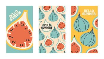 Summer poster fig set in flat style. Art for poster, postcard, wall art, banner background vector