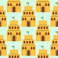 Summer sand castle pattern. Flat seamless pattern. Simple sand castle. Cartoon design. Flat illustration isolated. vector