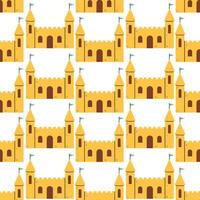 Summer sand castle pattern. Flat seamless pattern. Simple sand castle. Cartoon design. Flat illustration isolated. vector