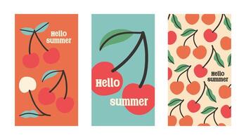 Summer poster cherry set in flat style. Art for poster, postcard, wall art, banner background vector