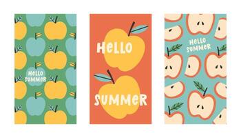 Summer poster apple set in flat style. Art for poster, postcard, wall art, banner background vector