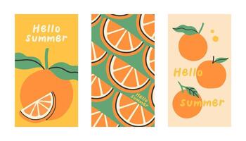 Summer poster orange set in flat style. Art for poster, postcard, wall art, banner background. Flat cartoon illustration vector