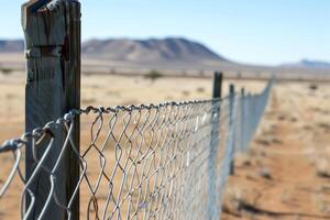 A closeup of the barbed wire on top of an outdoor fence symbolizing security and protection photo