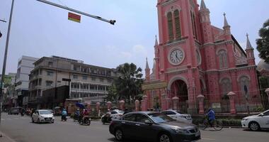 Traffic jam at Tan Dinh church in Ho Chi Minh wide shot video