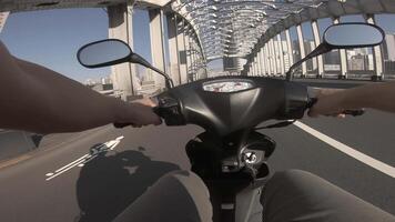 A point of view of driving by bike at Kachidoki avenue in Tokyo video