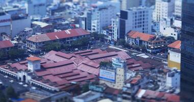 A high angle view of the miniature street at Ben Thanh market in Ho Chi Minh tiltshift video