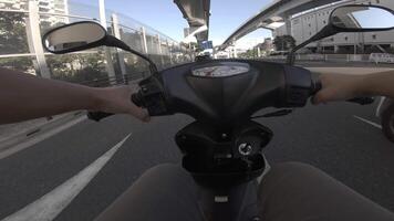 A point of view of driving by bike at Kachidoki avenue in Tokyo video