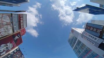 A moving cityscape of the buildings at the downtown in Tokyo low angle video