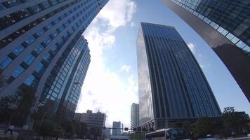 A moving cityscape at the urban city in Shinjuku by low angle video